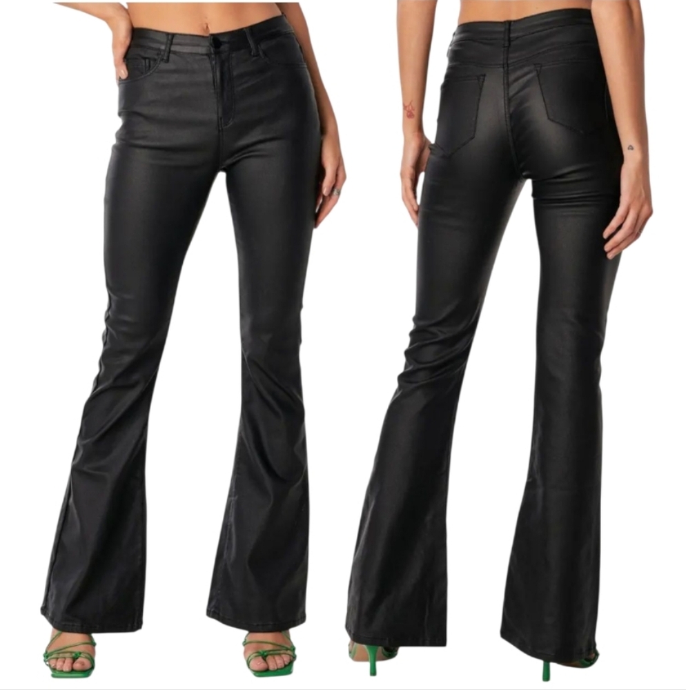 Edikted Luna Faux Leather Flare Leg Pants Medium